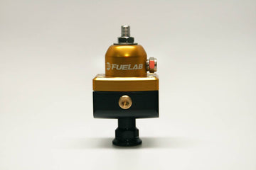 Universal CARB Adjustable Fuel Pressure Regulator Blocking Style Mini 4-12 psi (1) -6AN Inlet (2) -6AN Outlets Gold FUELAB