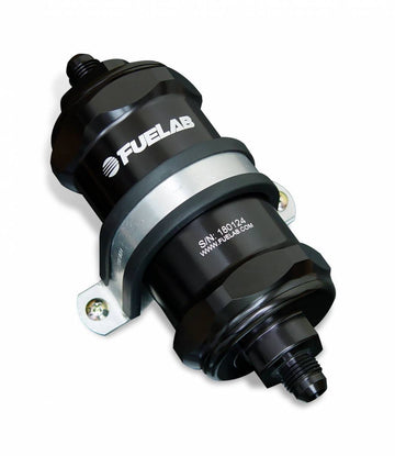 In-Line Fuel Filter Standard Length -6AN Inlet/Outlet 10 Micron Replaceable Fabric Element Black FUELAB