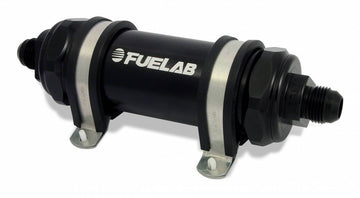 In-Line Fuel Filter Long Length -6AN Inlet/Outlet 10 Micron Replaceable Fabric Element Black FUELAB